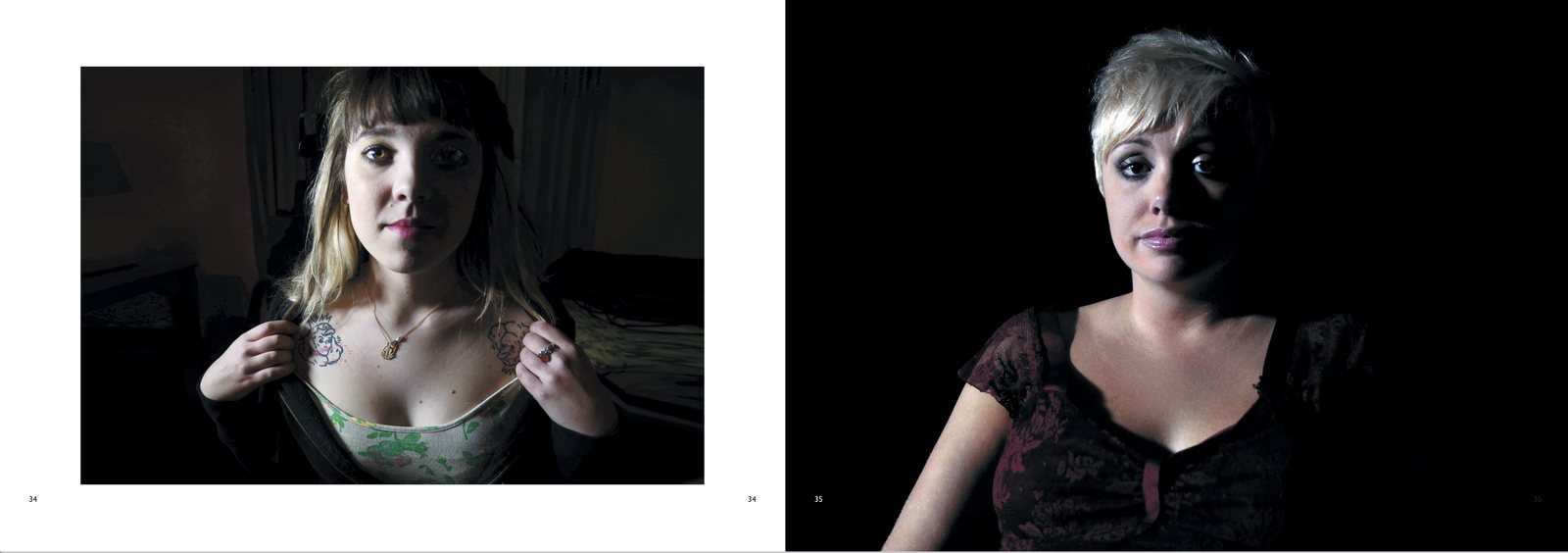 Two pages from PORTRAITS / on the road, 34–35